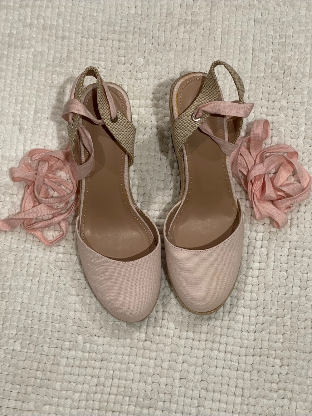 Women's Pink Lace-Up Espadrille Wedge Sandals